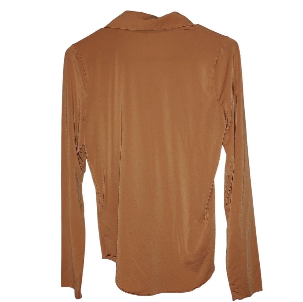 Aritzia Wilfred Mocha Moose/Terracotta Button Down Top - Picture 3 of 5